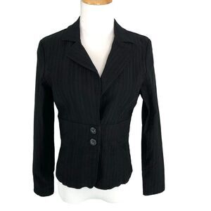 La Belle Stretch Career Blazer Lined Textured Two-Button Size 7 Black
